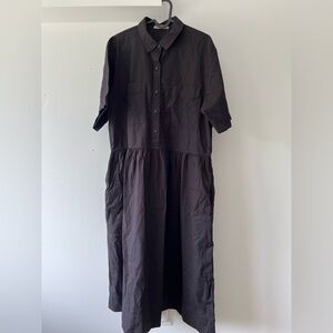 Everlane Gray Smocked Buttoned Polo Collar Dress